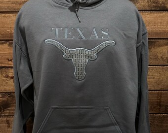 Embroidered Texas Hoodie, Texas Hoodie Black Faux Crocodile Applique, Texas Country Hoodie Custom Made, Cowboy Hoodie, Western Hoodie.