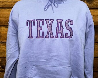 Embroidered Texas Hoodie, Texas Hoodie Faux Ostrich Skin Applique, Texas Country Hoodie Custom Made, Cowboy Hoodie, Western Hoodie.