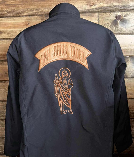 Embroidered San Judas Tadeo Jacket, Jacket with Faux Ostrich San Judas Tadeo Applique, San Judas Tadeo Jacket Custom Made, Western Jacket.