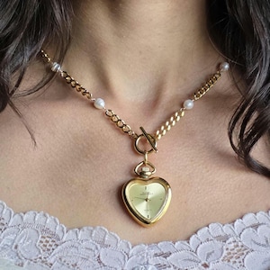 Vintage heart watch toggle necklace