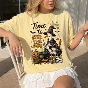Funny Halloween Goose Comfort Colors T-Shirt: Stir The Pot Witch Tee