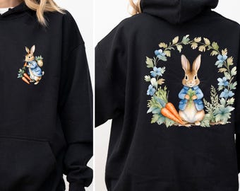 Peter Rabbit Sweatshirt and Hoodie, Easter Bunny, Floral Wreath (Unisex)