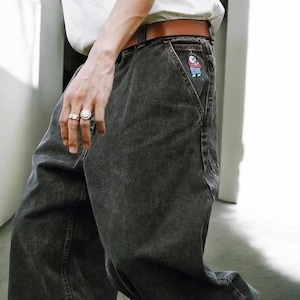 Unisex Wide Leg Jean Pants, Cartoon Patch Baggy Denim, Y2K Streetwear Jeans, Vintage Loose Fit Trousers for Men and Women