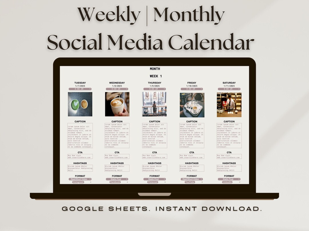 Social Media Content Calendar Template | Weekly & Monthly Planner ...