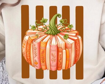Book Pumpkin Striped PNG, Preppy Autumn Book Lover, Fall Bookish Sublimation (Digital Download)