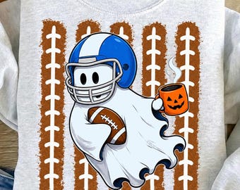 Stripe Ghost Football Player PNG, Halloween Autumn Shirt Design, Spooky Pumpkin Coffee Art (Digital Download)