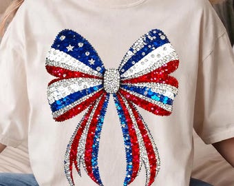 USA Coquette Bow Faux Rhinestone PNG, Red White and Blue Png, 4th of July Shirt Design, American Flag Png, Memorial Day Png