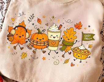Happy Fall Doodles PNG, Cute Halloween Shirt Design, Cozy Fall, Autumn Leaf Pumpkin Coffee Art (Digital Download)