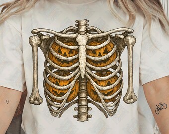 Ribcage Pumpkins PNG, Halloween Skeleton PNG, Retro Halloween PNG, Floral Pumpkin Halloween Png, Spooky Season Png, Skull Skeleton Fall Png