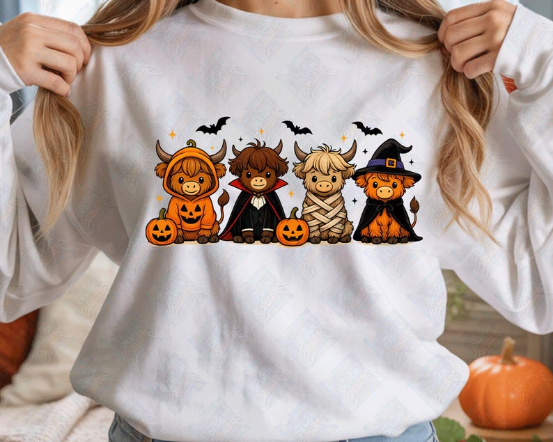 Highland Cow Retro Halloween PNG, Autumn Fall Pumpkin Cow Png, Trick or ...