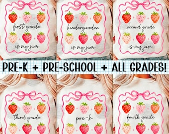 Preppy Back To School PNG Bundle, Kindergarten Is My Jam Png, Coquette Strawberry Shirt, Pre-K Pre School 1st 2d 3d 4th 5th, Teacher Gift