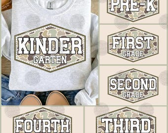 Retro Camo Back To School Png Bundle, Camo Teacher First Day of School Shirt, Kindergarten Pre-K Pre School 1st 2d 3d 4th 5th,School Boy Png