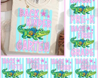 Preppy Back To School Stripe Png Bundle, Back Gator Png, Teacher First Day of School Shirt, Kindergarten Pre-K Pre School 1st 2d 3d 4th 5th