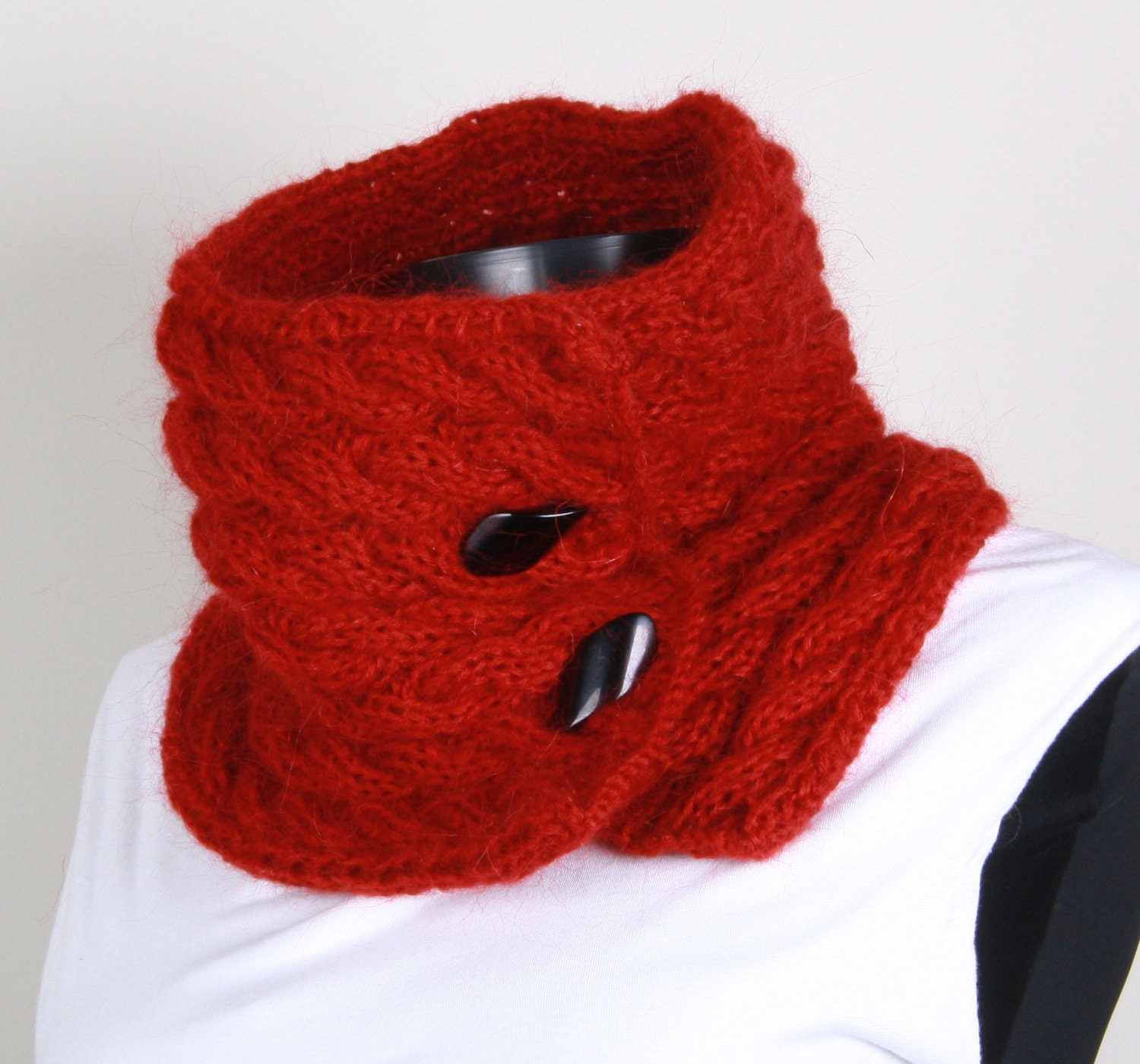 Knitting Neckwarmer RedBlack button collar scarf Etsy