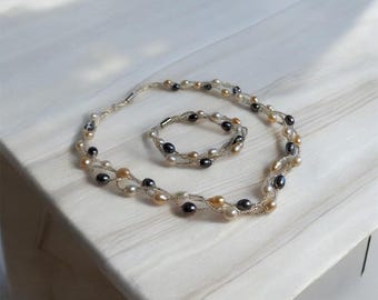 Handcrafted Cultured Freshwater Pearl Jewelry Set – Necklace and Bracelet Set
