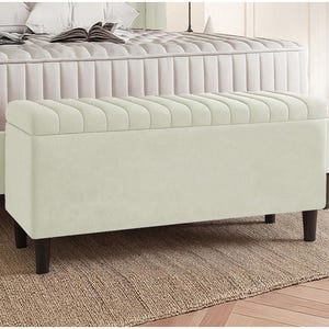 Lined Upholstered Velvet Ottoman Storage Box with Wooden Legs