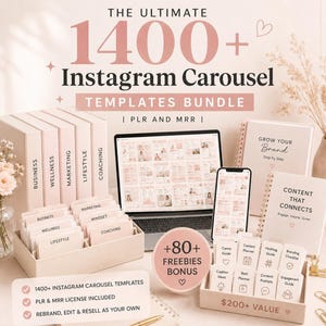 The Ultimate 1400+ Instagram Carousel Templates Bundle | MRR & PLR Resell Rights | Editable Digital Products for Etsy, Shopify and Instagram