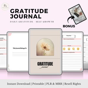Digital Gratitude Journal Self Reflection Journal PLR MRR Printable Personal Growth and Mindset Digital Planner Download Bonus Inside