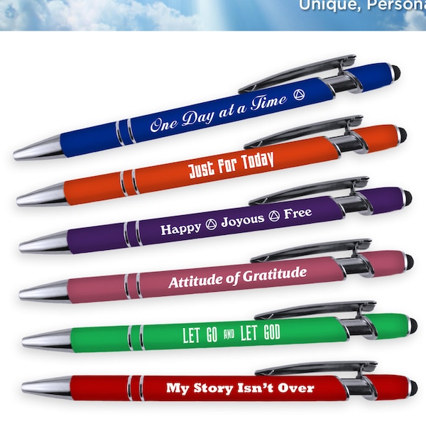 AA Recovery Slogans Ballpoint Pens | Comfort Grip with Rubber Stylus Tip | Gifts for Men and Women in 12 Step Recovery Programs