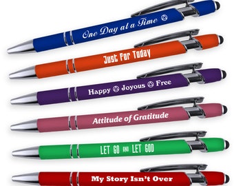 AA Recovery Slogans Ballpoint Pens | Comfort Grip with Rubber Stylus Tip | Gifts for Men and Women in 12 Step Recovery Programs