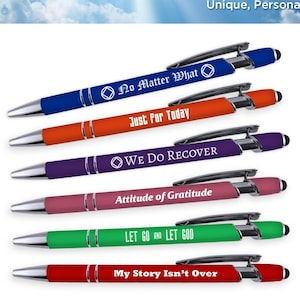 Narcotis Anonymous Inspirational Pens | NA Geschenke | Komfort Griff Kugelschreiber mit Gummi Stylus Spitze