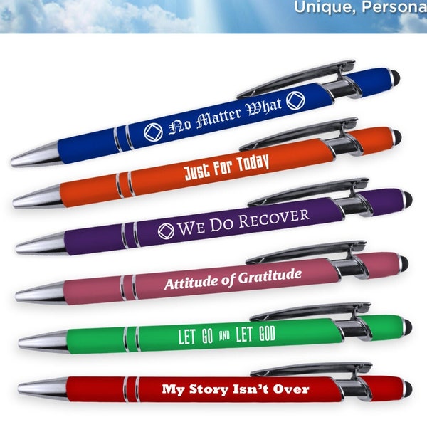 NA Recovery Slogans Ballpoint Pens | Gifts for Men and Women in Narcotics Anonymous | Comfort Grip with Rubber Stylus Tip