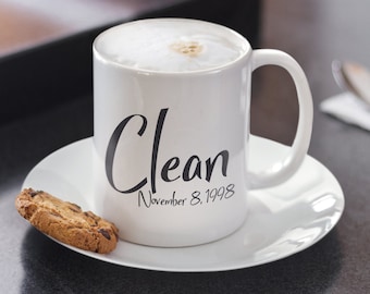 NA Clean Date Ceramic Coffee Cup | 12 Step Narcotics Anonymous Gifts for Men and Women, Personalized Recovery Coffee Mugs and Cups
