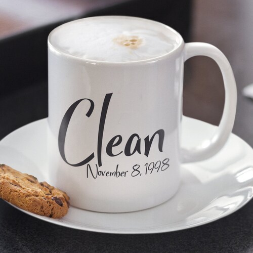 NA Clean Date Ceramic Coffee Cup 12 Step Narcotics Anonymous Etsy