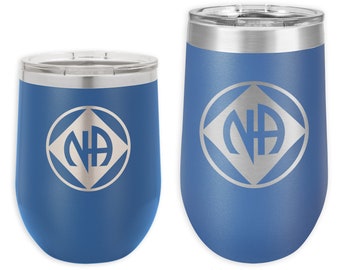 Personalized Yeti-Style Stemless Travel Mug, Custom NA Insulated Cup with Circle & Diamond Narcotics Anonymous Fellowship Symbol