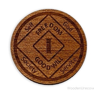 NA Anniversary Medallion, African Sapele Wood NA Birthday Token, Recovery Celebration Coins, Twelve Step Narcotics Anonymous Gifts