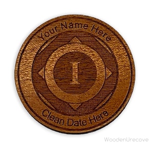Personalized NA Medallion, NA Birthday Coins and Chips, Sapele Wood Recovery Medallion, Unique 12 Step Gifts and Clean Time Tokens