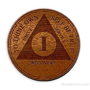 Wooden AA Chip, Alcoholics Anonymous Sober Gift, Recovery Medallions and Gifts for Sponsors and Sponsees