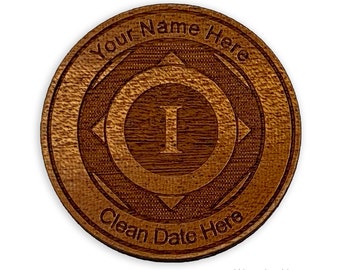 Personalized NA Medallion, NA Birthday Coins and Chips, Sapele Wood Recovery Medallion, Unique 12 Step Gifts and Clean Time Tokens