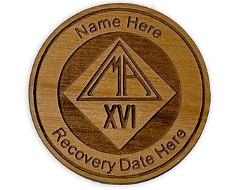 Personalized MA Medallion. Wooden Marijuana Anonymous Anniversary Medallion, Custom 12 Step Recovery Tokens