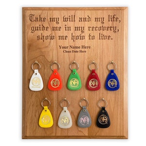 NA Key Fob Display | Personalized Third Step Prayer Key Tag Plaque | Laser Engraved Narcotics Anonymous 3rd Step Prayer Birthday Gift