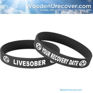 Custom Wristband LIVESOBER | Personalized 12 Step Recovery Silicone Bracelet | AA Alcoholics Anonymous Sober Gift