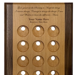 Personalized Serenity Prayer Medallion Holder, Recovery Coins Display Plaque, 12 Step Token Display Plaque, Alcoholics/Narcotics Anonymous