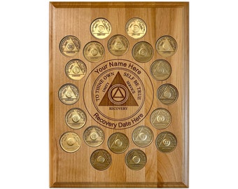 20 Space AA Medallion Holder, Personalized Recovery Coin Display Plaque | A perfect way to display your AA Tokens