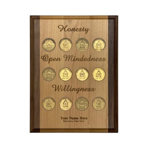 Personalized Recovery Token Organizer | 9x12 Wooden Plaque for Sobriety and Addiction Recovery Milestones