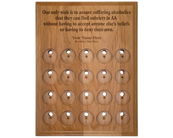 Personalized AA Coin Holder, 20 Space Secular Sobriety Medallion Display Plaque, Alcoholics Anonymous Gift