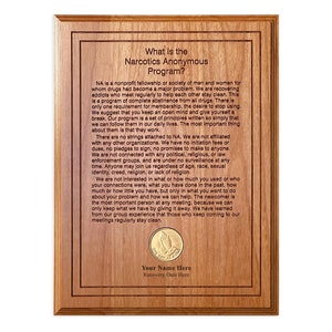 Personalized NA Medallion Holder | 9x12 Alder Wood Narcotics Anonymous Plaque with Recovery Date | Inspirational Recovery Gift