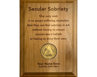 Secualr Sobriety Personalized Medallion Holder Display Plaque | AA Recovery Gifts | 12 Step Token Holder, Sober Gift