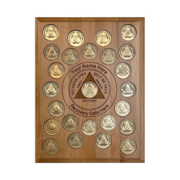 Porte-monnaie personnalisé pour 25 pièces AA, plaque de présentation de médaillon de récupération | Un moyen idéal d'afficher vos jetons et jetons AA