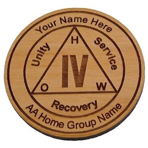 Personalized Wooden Alcoholics Anniversary Chip, AA Birthday Token, Recovery Medallion, Unique 12 Step Recovery Gifts for Men and Women