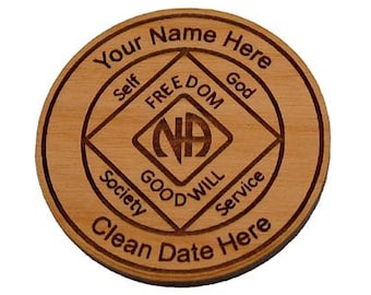 Personalized Wooden Narcotics Anonymous Medallion, NA Birthday Tokens, 12 Step Recovery Coins