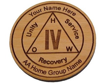 Gepersonaliseerde houten alcoholisch jubileumchip, AA-verjaardagtoken, herstelmedaillon, unieke 12-stappen herstelcadeaus voor mannen en vrouwen