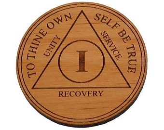 Wooden AA Medallion for Alcoholics Anonymous Sobriety Anniversary | Wood Recovery Tokens and 12 Step Sobriety Gifts