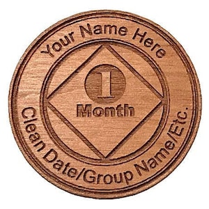 Personalized NA Month Chip, Wooden Narcotics Anonymous Tokens and 12 Step Recovery Medallions for Clean Time Anniversaries and Birthdays