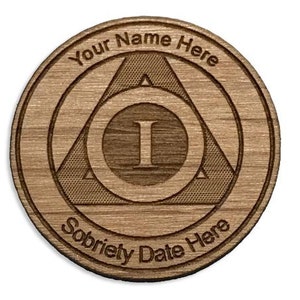 Personalized Wooden Alcoholics Anonymous Token, AA Birthday Coin, Recovery Medallion, Unique 12 Step Chips and AA Gifts for Men and Women