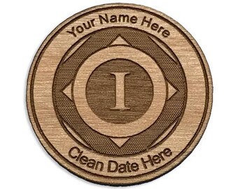 Personalized Narcotics Anniversary Chip, NA Birthday Token, Wooden Recovery Medallion, Unique 12 Step Gifts and Clean Time Commemoratives